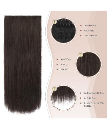 Feshfen Clip In Hair Extensions - 50cm Dark Brown Synthetic 4PCs for Women - Smooth Long Hair Extensions with Clips - Buy Online on GoSupps.com