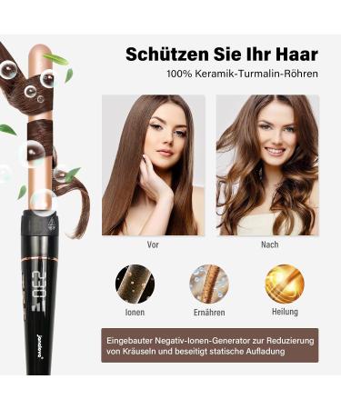 Janelove 3 Barrel Hair Curler Set - LCD Display, 19mm to 25mm, 180-450 F Temp Adjustment (Gold) - Buy Online on GoSupps.com