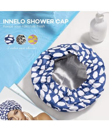 INNELO Luxury Waterproof Shower Cap for Women - Adjustable & Reusable Blue Satin-Lined Hair Cap for All Hair Styles - Buy Online on GoSupps.com