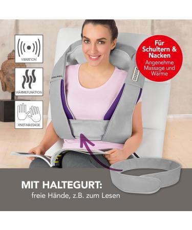 Vitalmaxx Shiatsu Neck Massager with Heat | 3-in-1 Kneading Vibration & Heat Therapy | Gray/Lilac - Perfect for Neck Shoulder Back & Legs - Buy Online on GoSupps.com