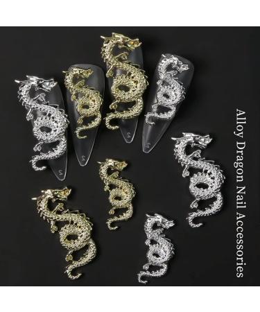 RUNRAYAY 40Pcs Gold & Silver Dragon Nail Art Studs for 3D Nail Charms Dragon Nail Decoration for Women Girl DIY Nail Art Decor - Buy Online on GoSupps.com