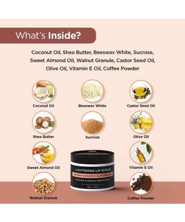 Lightening Lip Scrub - Brown Sugar Almond & Coconut Oil | Nourishes & Restores Color | 10g - Ideal for Dry & Chapped Lips - Buy Online on GoSupps.com