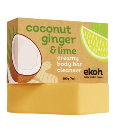 EKOH Natural Soap Bar - Organic Coconut Body Soap Bar - Vegan Bar Soap - Creamy Eco Body Wash Bar Made in New Zealand - Face & Body Soap for all Skin Types - 200g (Coconut Lime Ginger) Ginger Lime