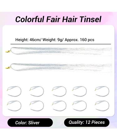 Gaeshow 12 Pcs Silver Hair Tinsel Glitter Extensions | Colorful Sparkly Strands for Women & Girls - Buy Online on GoSupps.com