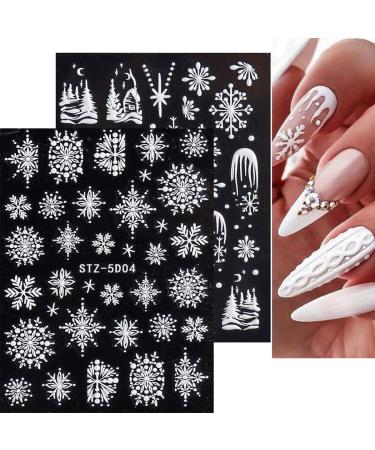 JMEOWIO 8 Sheets Christmas Nail Art Stickers 5D Self Adhesive Nail Art Decals Stereoscopic Embossed Snowflake Reindeer Snowman Santa Claus Pattern DIY Design Nail Decoration for Women Girls - Buy Online on GoSupps.com