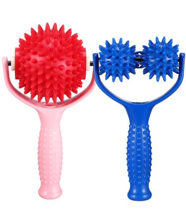 Healvian 2 piece of massage roller muscle relax massage device massage roller with handle and nubs self -massage roller for back legs feet hands muscle pain