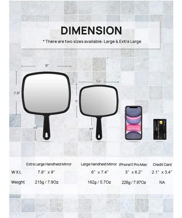 PROTECLE Large Hand Mirror - Salon Barber Hairdressing Handheld Mirror - Square Black 10.3 x 7.4 Inch - Buy Online on GoSupps.com