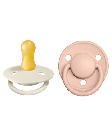 BIBS Pacifiers - De Lux Collection | BPA-Free Baby Pacifier | Made in Denmark | Set of 2 Ivory/Blush Color Premium Soothers | Size 0-6 Months