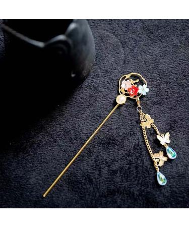 Retro Flower Hair Stick - Chinese Hanfu Style Hairpin with Pearl Tassel and Crystal Bead - Gold Hair Accessories - Buy Online on GoSupps.com