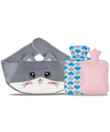 Hot Water Bottle Hot Water Bottle Rubber Hot Water Bag with Soft Waist Cover for Neck and Shoulder Back Legs Waist Warm (Cat)
