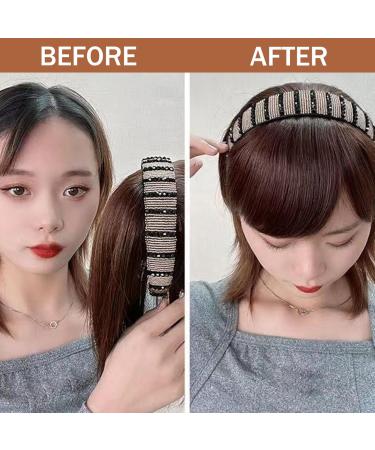 Headssband with Bangs 9.8 inch Clip on Bangs Synthetic Rhinestone Stylish Natural Bangs Hair Clip for Women Girls Brown Drk Brown - Buy Online on GoSupps.com
