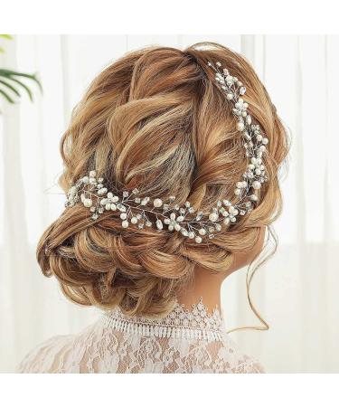 GORAIS Pearl Bridal Hair Vine - Silver Crystal Wedding Headband for Women and Girls - Buy Online on GoSupps.com