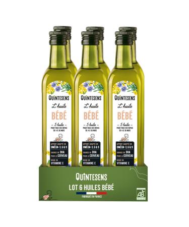 Lot of 6 QUINTESENS Baby Oils 250 ml - DHA Omega 3 6 & 9 and Vitamin E for Strong Development for Life - 100% French & Organic Production