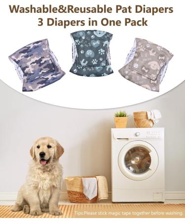 Premium Washable Belly Bands for Male Dogs - 3-Pack | Dog Diapers & Dog Belly Bands (M Dog&Camo) - Buy Online on GoSupps.com