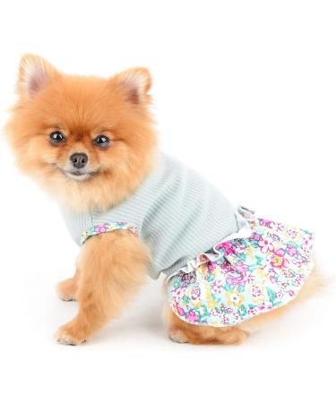 Paidful Dog Blumen Dress for Small & Medium Dogs - Soft Cotton Ruffled Tank for Girls | Breathable Spring/Summer Wear | Perfect for Chihuahuas & Yorkies - Green Size M - Buy Online on GoSupps.com
