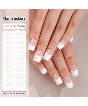 French Semi Cured Gel Nails Strips - 20 Stickers Nail Wraps - Soft Self-Adhesive Gel Nail Stickers Solid White Full Wraps French Style Nail Wraps UV/LED Lamp Required (French Style) - Buy Online on GoSupps.com