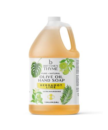 Brittanie's Thyme - Organic Olive Oil Castile Liquid Soap Refill (Bergamot Lime  1 Gallon) - Made with Natural Luxurious Oils. Vegan & Gluten Free Non-GMO - Uses: Face  Body  Dishes  Pets & Laundry Bergamot & Lime