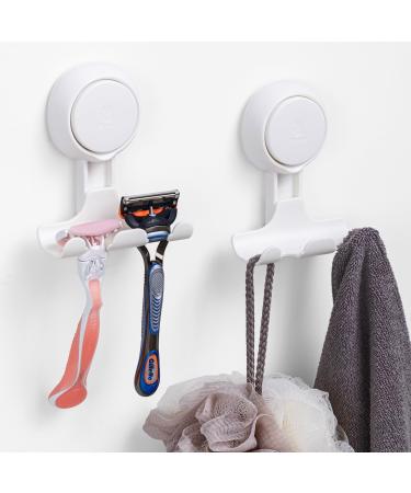 LEVERLOC Razor Holder for Shower 2 Pack Suction Cup Hooks Powerful Vacuum Suction Hooks Removable and Reusable Shower Razor Hooks for Bathroom & Kitchen Shower Hooks Modern
