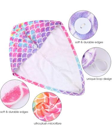Microfiber Hair Drying Towel Wrap - Super Absorbent Turban for Girls, Women, and Kids - Anti Frizz Hair Shower Cap - Mermaid Design - Buy Online on GoSupps.com