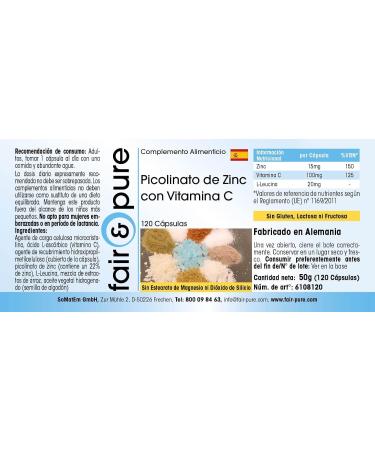 Fair & Pure - Zinc Picolinate + Vitamin C - 15mg Zinc & 100mg Vitamin C per daily dose - vegan - 120 capsules - Buy Online on GoSupps.com