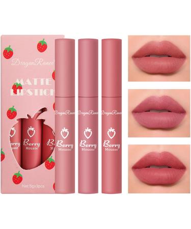 Miniling 3 Colors Velvet Mist Face Matte Lip Glaze  Moisture Smooth Full Color Matte Lip Gloss  Non-stick Cup Not Easy To Fade Long Lasting Lip Glaze Lipstick Makeup Cosmetics (Set C) 3 Lipstick - Set C