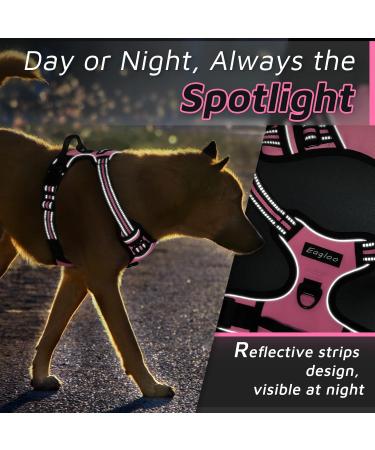 Eagloo Large Dog Harness - Adjustable Anti-Train Control Harness for Labrador - Reflective Strips Pink - 1 Pack - Buy Online on GoSupps.com