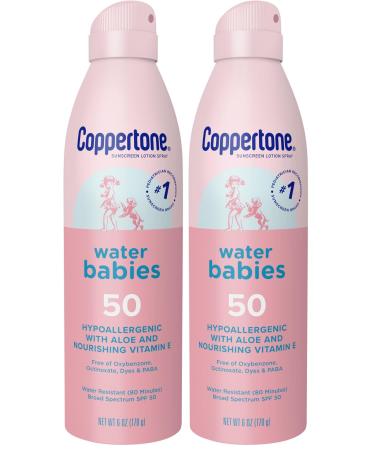 Coppertone Water Babies Sunscreen Lotion Spray SPF 50 Pediatrician Recommended Baby Sunscreen Spray Water Resistant Sunscreen for Babies 6 Oz Spray (Pack of 2)