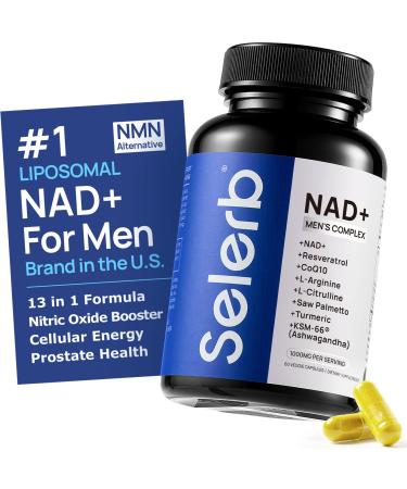 Selerb NAD+ Supplements for Men Nitric Oxide Prostate Health Supplements for Men with Resveratrol CoQ10 L Citrulline and Lycopene for Anti-Aging Stamina & Cellular Energy Support 60 Capsules 1 Bottle - NAD for Men