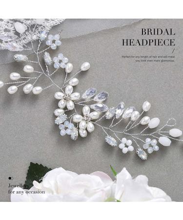 Fashband Wedding Bridal Crystal Hair Vines | Silver Flower Pearl Headband & Rhinestone Headpiece | Elegant Hair Accessories for Women & Girls - Buy Online on GoSupps.com