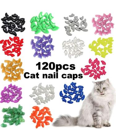 VICTHY 120pcs Cat Nail Caps, Colorful Pet Cat Soft Claws Nail Covers for Cat Claws with Adhesive and Applicators (6