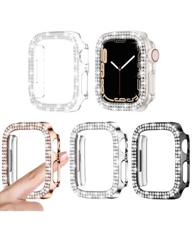 4 Pack Goton for Apple Watch Series 6 5 4 SE 40mm Bumper Bling Case Women Glitter Diamond Rhinestone Protector Cover for iWatch Accessories 40mm Clear Silver Black Rose Gold Clear+Silver+Black+Rose Gold(No Glass) 40mm