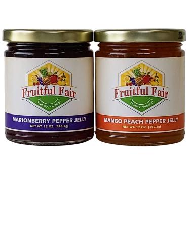 Pepper Jelly Gift Pack - Gourmet Marionberry- Blackberry Pepper Jelly and Mango-Peach Pepper Jelly - Delicious, Premium Spreadable Jam Gift Set- 12 Oz (2 Pack - 1 of each flavor)