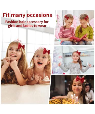 Sibba 4 Pack Glitter Hair Bows Clips - Large 4 Inch Red Sequins Barrettes for Women, Girls, Toddlers - Sparkly Lace Nylon Mesh Alligator Ponytail Holder - Valentines Day, Easter, School Accessories - Buy Online on GoSupps.com