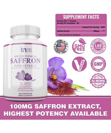 Saffron Extract Supplement 100mg - Natural Appetite Suppressant for Weight Loss - Organic Support for Eye, Heart Health - Anti-Stress Energy Booster - Buy Online on GoSupps.com