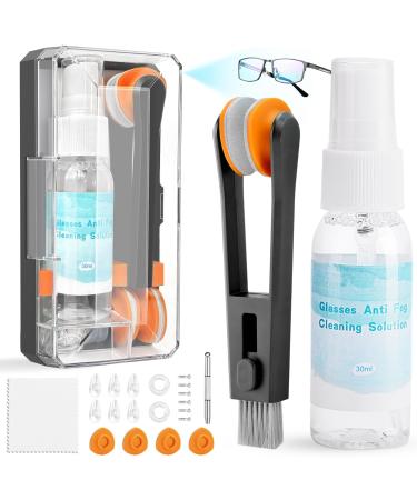 Glasses Cleaning Kit Eyeglass Cleaner Glasses Cleaner Anti Fog Wipes for Glasses Lens Cleaner Spray with Microfiber Cloth Eye Glass Repair Kit with Screws Screwdriver Portable Glasses Cleaner Tool Light Black