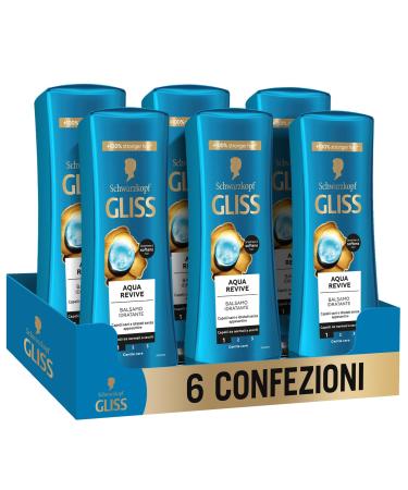 Gliss Schwarzkopf Gliss Aqua Revive Conditioner for shiny and healthy hair pack of 6 x 250ml bottles