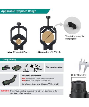 VANKEY Cellphone Telescope Adapter Mount for Spotting Scope, Telescope, Microscope - Universal Phone Scope Mount for iPhone, Samsung, HTC, LG & More - Buy Online on GoSupps.com