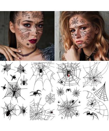 MOKALINA Halloween Spider Tattoos Spider Net Spider Webs Temporary Tattoo Stickers (4 Sheets)