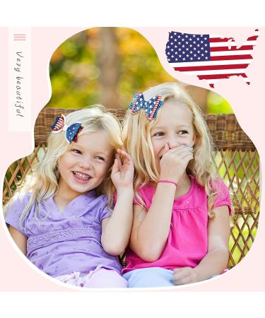6PCS 4th of July Glitter Hair Bows Clips - Patriotic Stars and Stripes Barrette Alligator Clips Girls Accessories - Buy Online on GoSupps.com