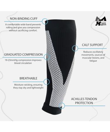 M Magic Sport Kinesiology Taping Compression Calf Sleeves - Unisex Medium-Large Black for Running Hiking Cycling & Jogging - International Shipping Available - Buy Online on GoSupps.com
