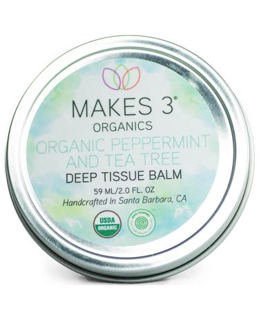 Makes 3 Organics Deep Tissue Balm Peppermint & Tea Tree 2 Fluid Ounce