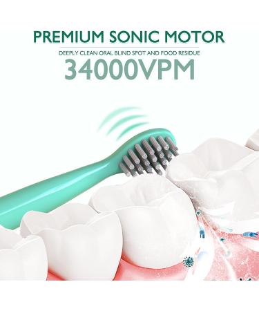 Kids Sonic Electric Toothbrush | Rechargeable Bear Toothbrush for Boys Girls Age 3-12 | 30s Reminder, 2 Min Timer, 5 Modes | 8 Brush Heads | Green - Buy Online on GoSupps.com