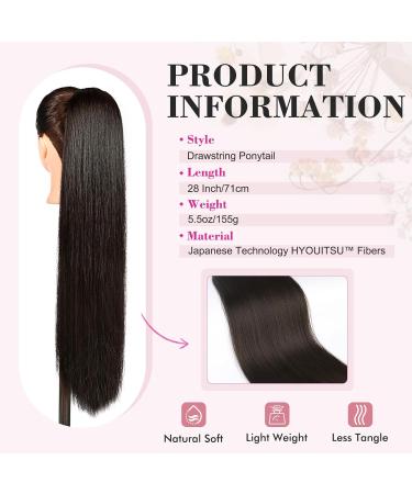REECHO 28 Long Straight Drawstring Ponytail Extension - Synthetic Hairpiece for Women in Black/Brown - Buy Online on GoSupps.com