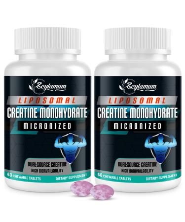 Creatine Chews Tablets for Men & Women, Creatine Monohydrate, 99% Absorption with Liposomal & Micronized, 60 Servings 60 Count (Pack of 2)