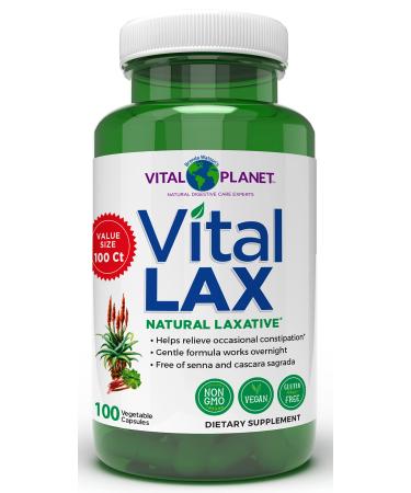 Vital Planet - Vital Lax Natural Laxative Colon Cleanse Supplement for Occasional Constipation with Magnesium Hydroxide Slippery Elm Aloe and Triphala to Support Normal Bowel Regularity 100 Capsules