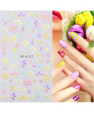 Lusofie Flower Nail Stickers 5D Embossed Nail Art Stickers Colorful Nail Flower Stickers Nail Decals Nail Stickers for Nail Art Self Adhesive Nail Supplies for Women Girls - Buy Online on GoSupps.com