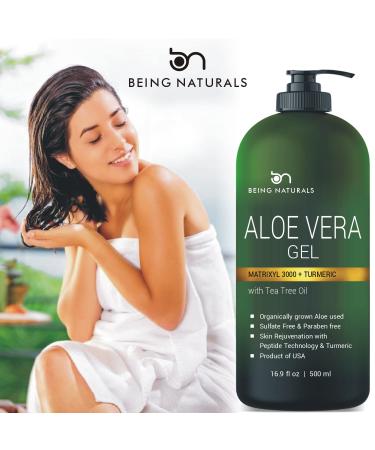 Organic Aloe Vera Gel with Matrixyl 3000, Turmeric & Tea Tree Oil - 16.9 fl oz Natural Moisturizer for Face, Body, Hair - Ideal for Sunburn, Acne, Razor Bumps - Buy Online on GoSupps.com