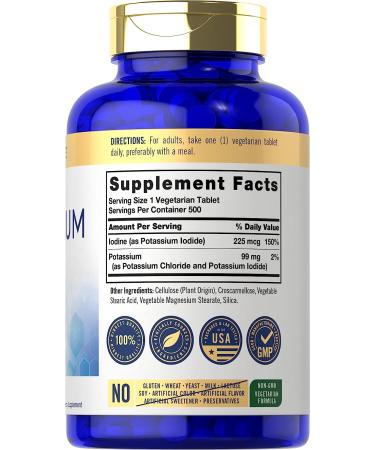 Potassium 99mg with Iodine | 500 Vegetarian Tablets | Non-GMO & Gluten Free by Carlyle - Buy Online on GoSupps.com