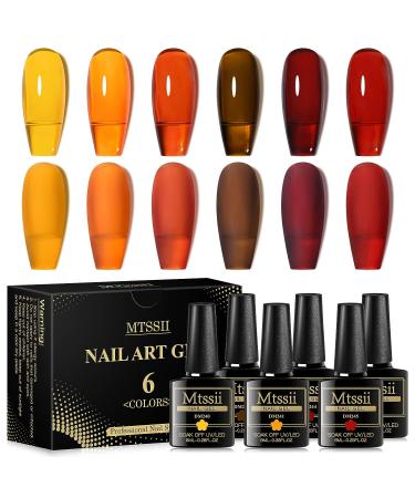 MTSSII Jelly Gel Nail Polish Set - Translucent Tortoise Shell Nails in Fall Shades - 6 Colors Soak Off UV LED Manicure Art Kit for DIY Home - Buy Online on GoSupps.com
