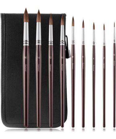 9pcs Fuumuui Kolinsky Sable Watercolor Brushes Set for Artists - Round Pointed Professional Detail to Mop Brushes for Watercolor, Gouache, Acrylic, Ink - Brown - Buy Online on GoSupps.com